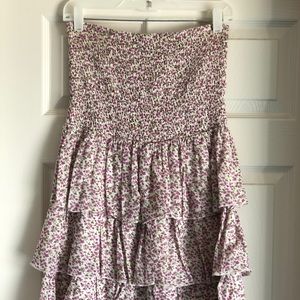 Strapless floral ruffle dress